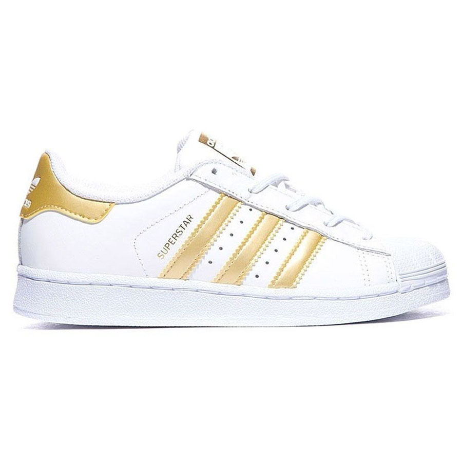 Giày Adidas Superstar trắng sọc vàng (gold) SF